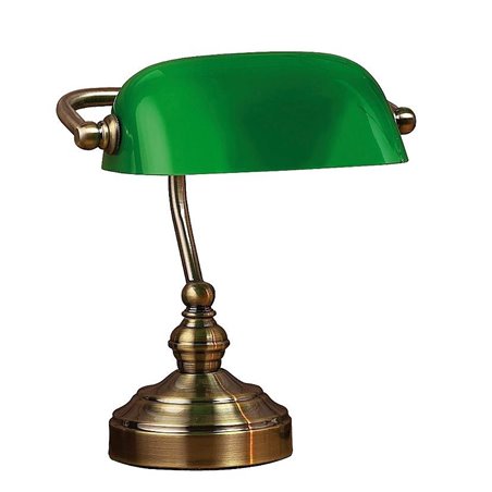 Mała niska lampa gabinetowa z zielonym kloszem Bankers bankierka