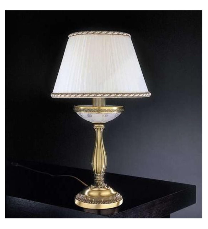 Lampa nocna stołowa z kremowym abażurem Corato mosiądz antyczny klasyczna stylowa