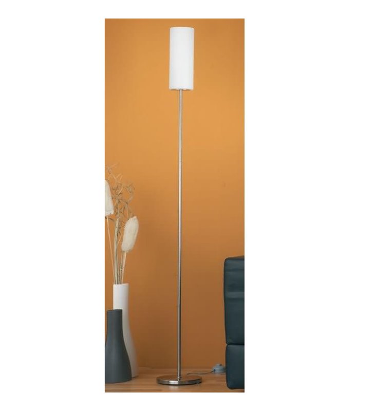 Lampa podłogowa Troy3 prosta wąska ze szklanym białym satynowanym kloszem włącznik podłogowy
