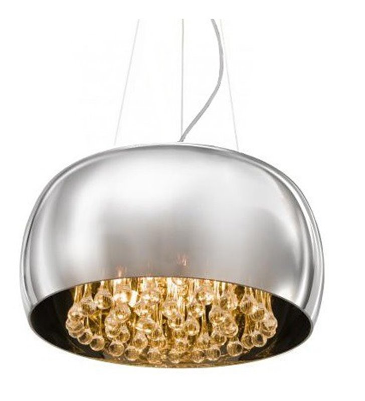 Lampa wisząca Burn szklany chromowany klosz wewnątrz bezbarwne kryształy do sypialni salonu jadalni nad stół