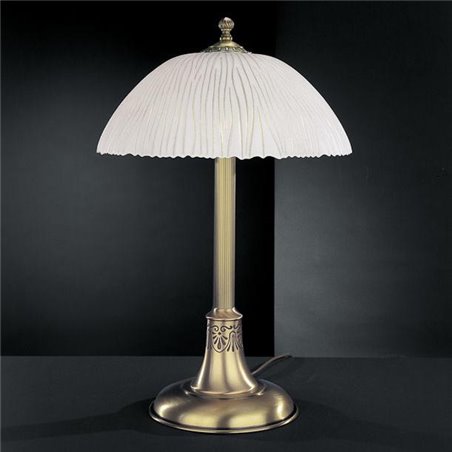 Lampa stołowa na komodę Gorycja stylowa włoska mosiądz antyczny biały klosz ze szkła