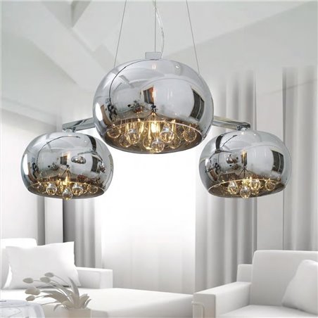 Lampa wisząca Crystal 3 szklane klosze ozdobione od wewnątrz kryształami nad stół do kuchni jadalni do salonu sypialni