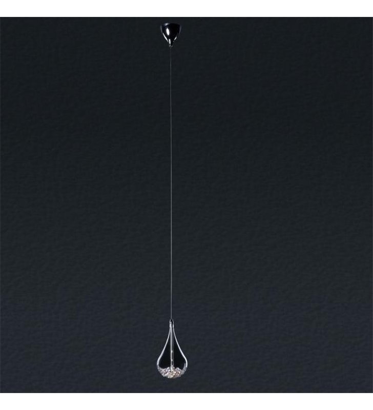 Lampa wisząca Perle pojedyncza klosz szklany w kształcie kropli z kryształkami