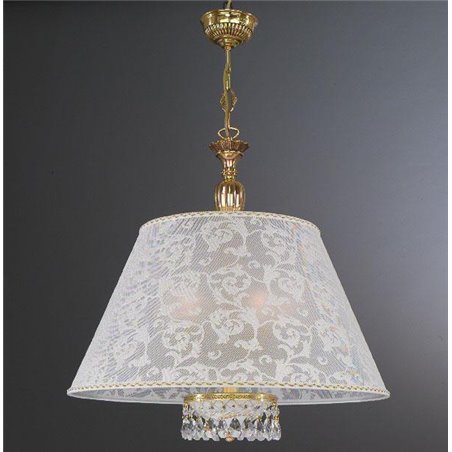 Włoska lampa wisząca Wenecja Złoto z materiałowym abażurem jak z koronki
