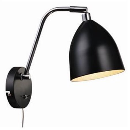 Kinkiet Fredrikshamn pojedynczy czarny nowoczesny z włącznikiem na lampie przewód z wtyczką - OD RĘKI