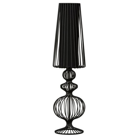 Wysoka lampa stojąca Aveiro czarna druciana z materiałowym abażurem do sypialni salonu na komodę stolik nocny