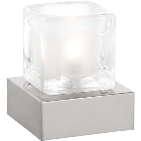 Lampa stołowa Nubuk mała kwadratowa srebrna podstawa szklany klosz kostka włącznik dotykowy - OD RĘKI