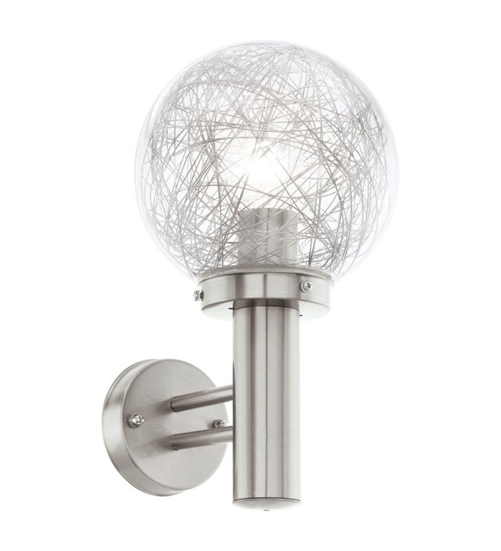 Lampa ogrodowa Nisia1 stal klosz bezbarwny kula z aluminiowymi drucikami wewnątrz