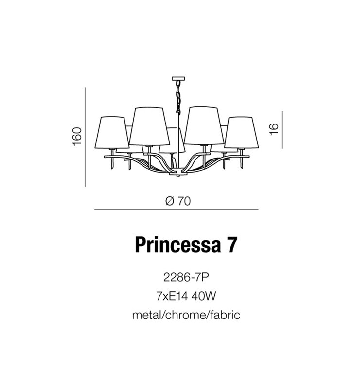 Żyrandol Princessa 7 punktowy beżowe abażury wykończenie w kolorze chrom