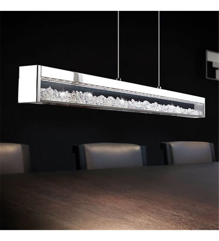 Lampa wisząca Cardito podłużna z kryształami np. nad stół regulacja światła od ciepłego do zimnego regulacja wysokości