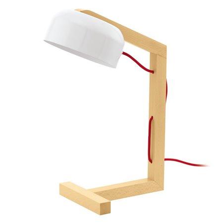 Lampa stołowa Gizzera biały klosz drewniane ramie przewód czerwony styl szwedzki