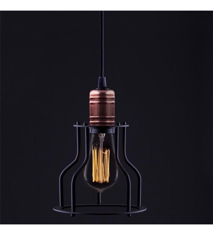 Loftowa lampa wisząca metalowa Workshop czarna z miedzianym detalem