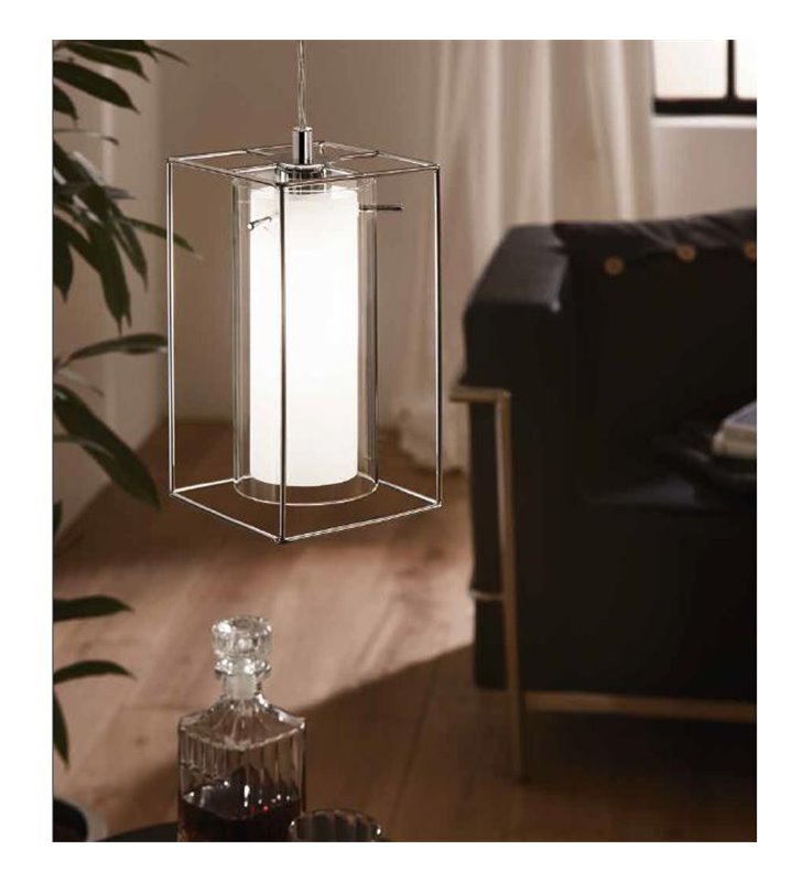 Loncino1 pojedyncza lampa wisząca z podwójnym szklanym kloszem w metalowej ramce nowoczesna nad stolik kawowy