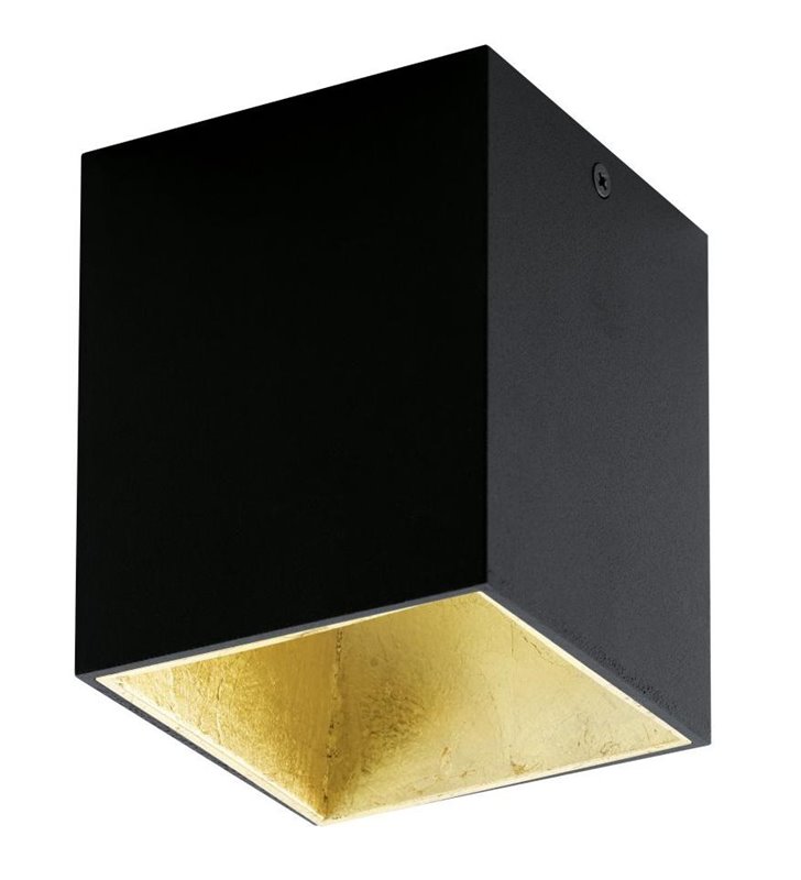 Lampa sufitowa downlight Polasso kwadratowa czarna wewnątrz złota