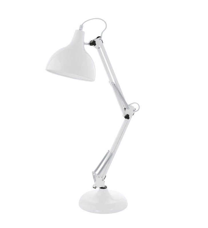 Lampa biurkowa Borgillio biała metalowa wysoka łamana regulowana E27