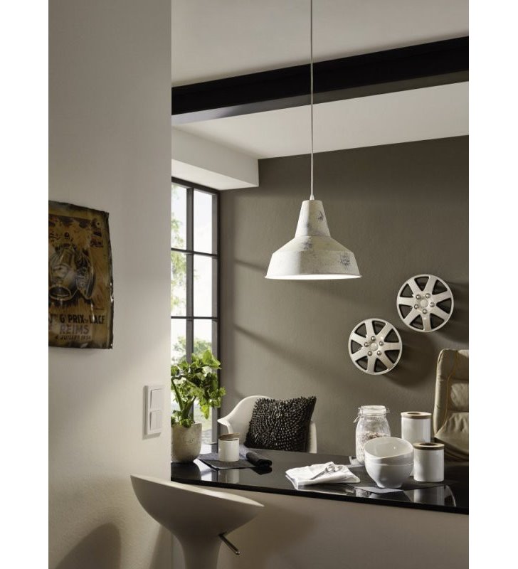 Lampa wisząca Somerton metalowa pojedyncza w stylu vintage loftowym biała wapnowana