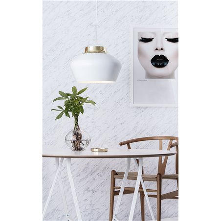 Lampa wisząca Kom biała z wykończeniem w kolorze mosiądzu elegancka do salonu sypialni kuchni jadalni nad stół