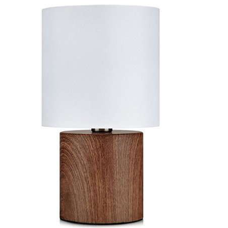 Lampa stołowa Gothia biały abażur podstawa w kolorze drewna orzechowego do sypialni na stolik nocny do salonu na komodę