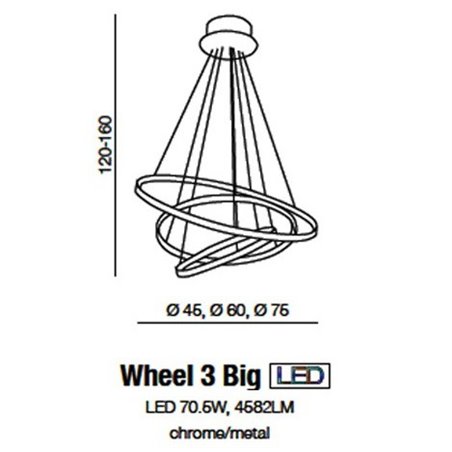 Lampa wisząca Wheel chrom nowoczesna LED obręcze możliwość ściemniania