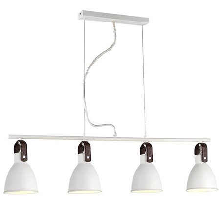 Metalowa biała lampa wisząca Tessio ze skórzanymi brązowymi elementami do kuchni jadalni nad stół salonu sypialni