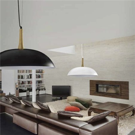 Lampa wisząca Perugia biała z drewnianym wykończeniem do sypialni kuchni jadalni salonu