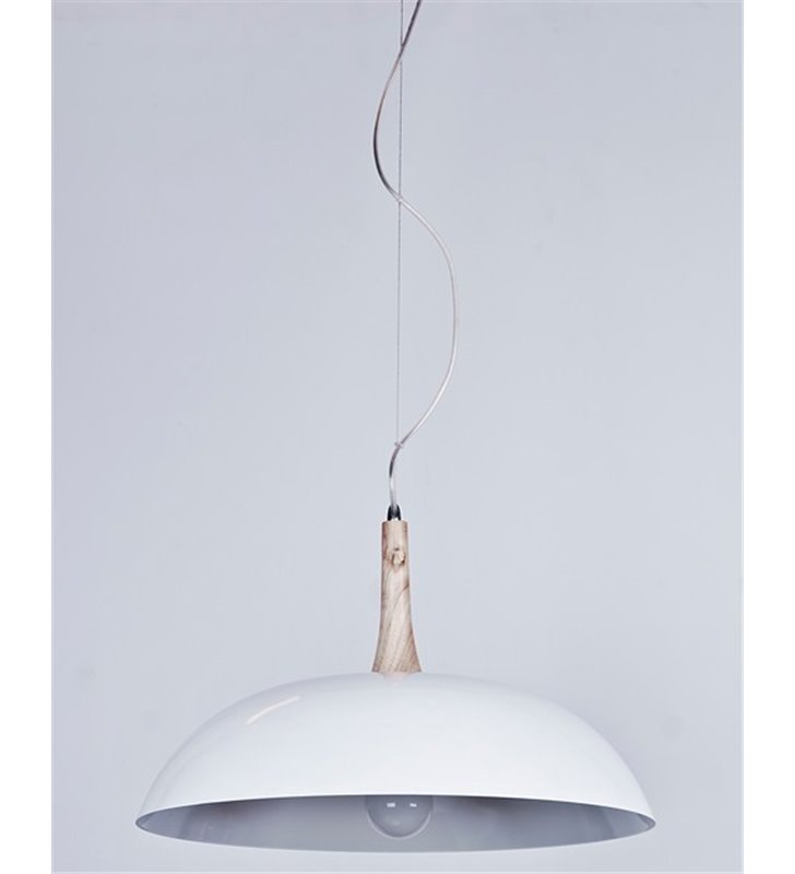 Lampa wisząca Perugia biała z drewnianym wykończeniem do sypialni kuchni jadalni salonu