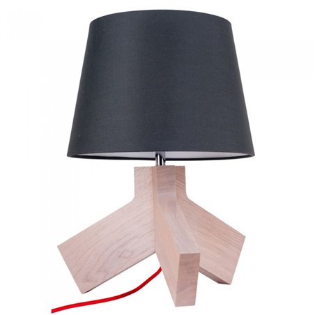 Tilda lampa stołowa na drewnianym trójnogu abażur antracyt czerwony przewód