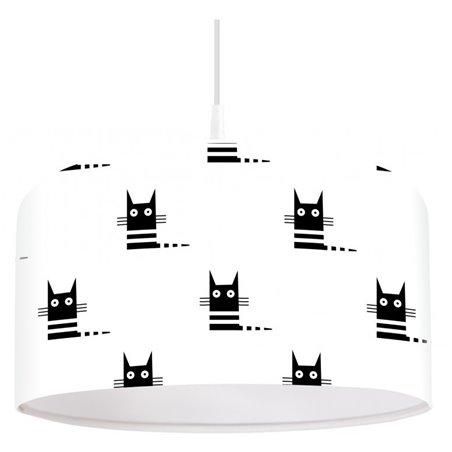 Biała lampa wisząca w czarne kotki do pokoju dziecka Czarne Kociaki - OD RĘKI