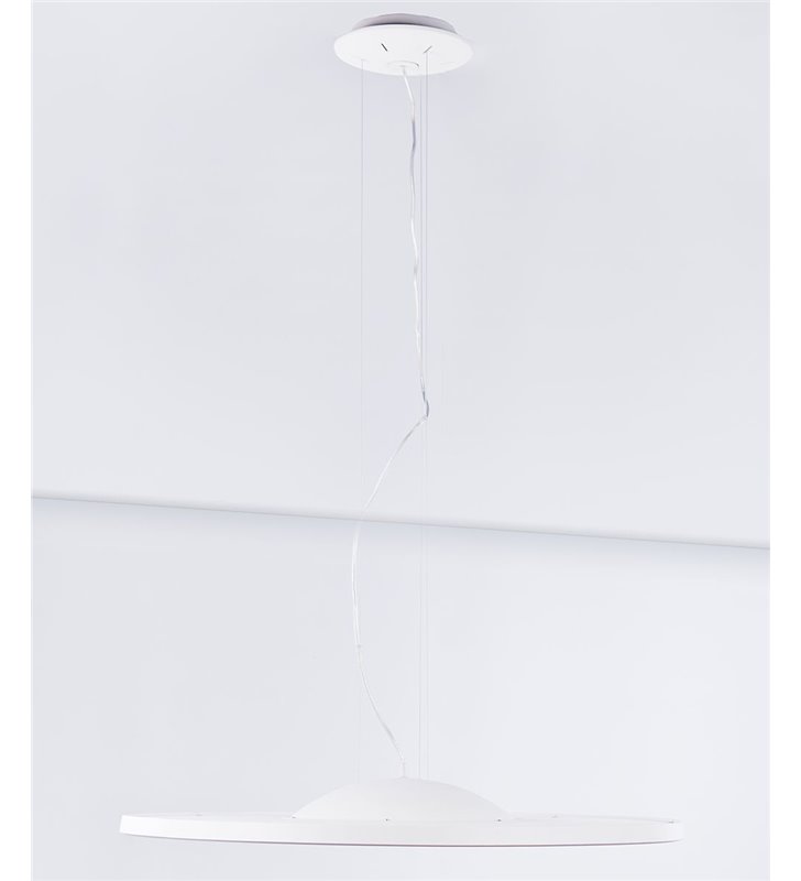 Duża 82cm nowoczesna biała lampa wisząca z płaskim okrągłym kloszem Snello