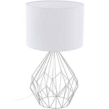 Duża biała lampa stołowa Pedregal1 na drucianej chromowanej podstawie w kształcie diamentu