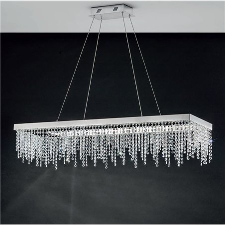 Duża chromowana lampa wisząca z kryształami Antelao LED do jadalni nad stół salonu sypialni prostokątna