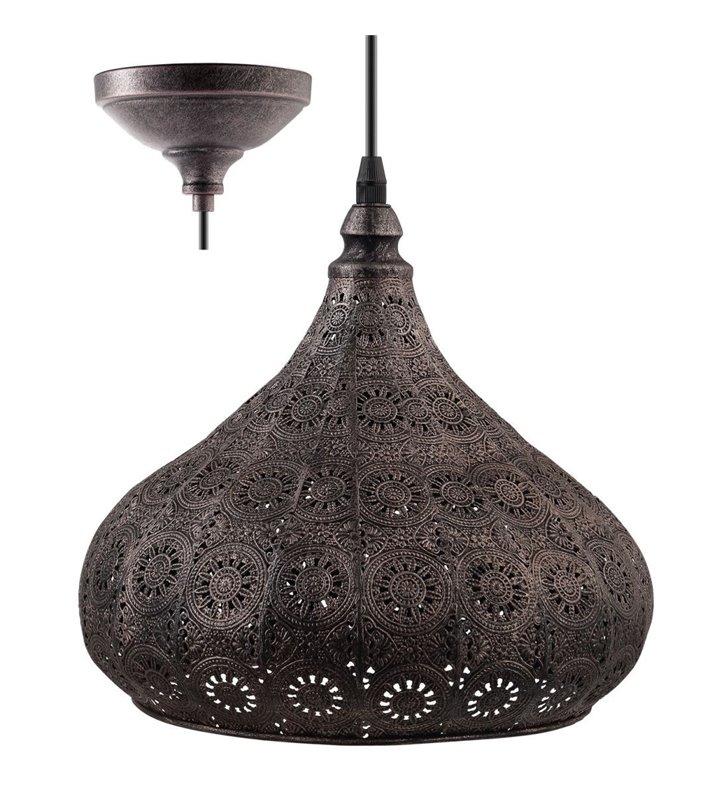 Lampa wisząca Melilla kolor antyczne srebro metalowa klosz ozdobny ażurowy