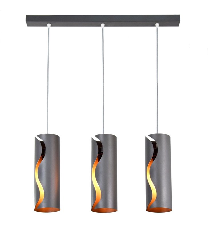 Lampa wisząca Burn Gray 3 zwisowa metalowa w kolorze szarym belka - DOSTĘPNA OD RĘKI