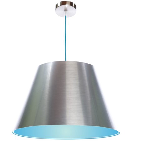 Nowoczesna wisząca lampa w kolorze stalowym z niebieskim środkiem klosza i przewodem Telimena