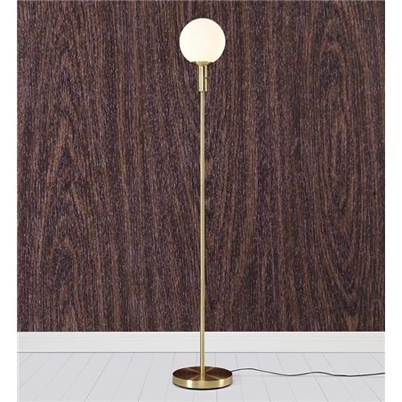 Nowoczesna minimalistyczna lampa podłogowa Minna mosiądz szczotkowany włącznik przy kloszu