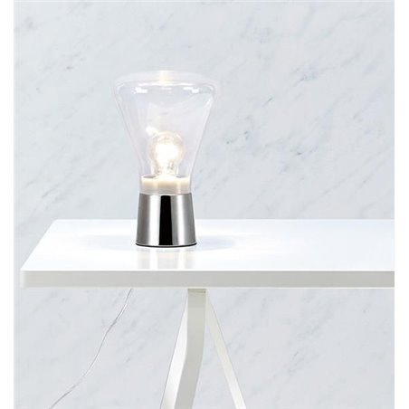 Lampa stołowa Jack podstawa kolor chrom szklany bezbarwny klosz nowoczesna prosta forma
