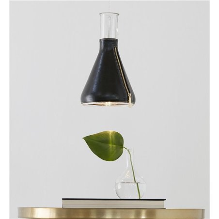 Designerska nowoczesna lampa wisząca Zip klosz szklany skórzany 
