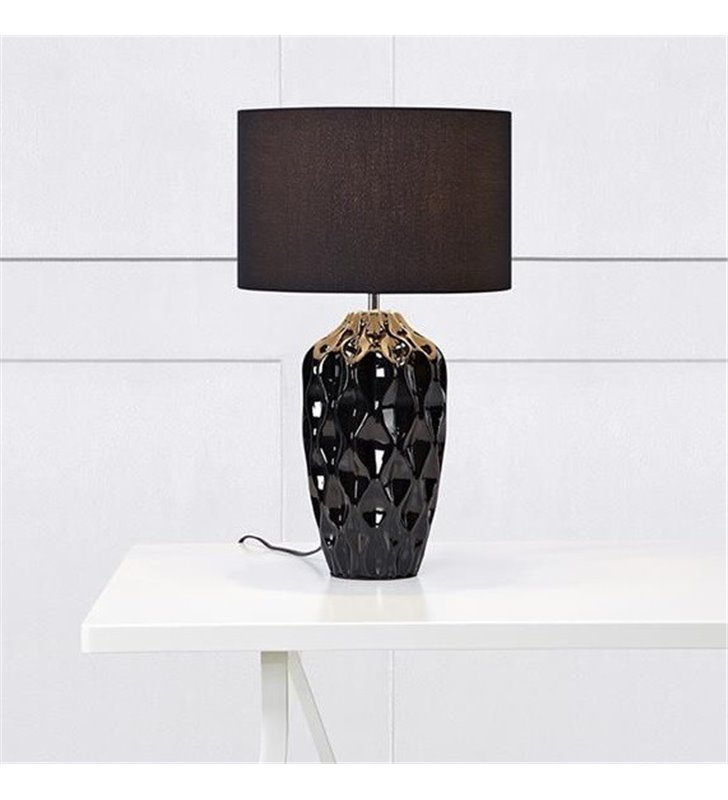 Lampa stołowa Angela nowoczesna czarna podstawa dekoracyjna ceramiczna do sypialni jadalni na komodę wysokość 49cm