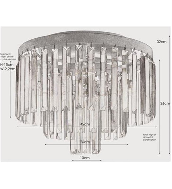Kryształowy plafon Ventimiglia 420 czarny z podłużnymi bezbarwnymi kryształami