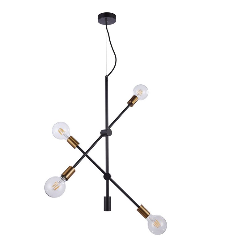 Lampa wisząca Edmond 4 żarówki czarna złote detale minimalistyczna nowoczesna industrialna do salonu loftu sypialni