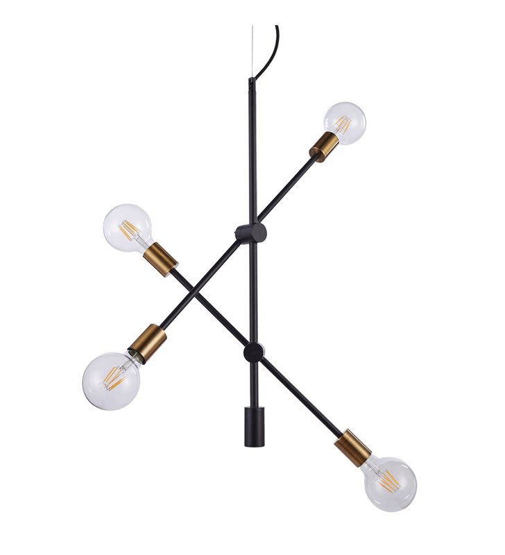 Lampa wisząca Edmond 4 żarówki czarna złote detale minimalistyczna nowoczesna industrialna do salonu loftu sypialni