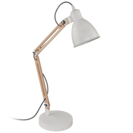 Wysoka lampa biurkowa Torona1 biała z drewnianym ramieniem biało czarny przewód - DOSTĘPNA OD RĘKI