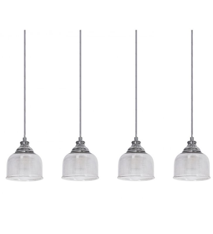 Lampa wisząca Mora 4 szklane klosze na belce styl vintage klosze z fakturą 4 żarówki E27 - OD RĘKI