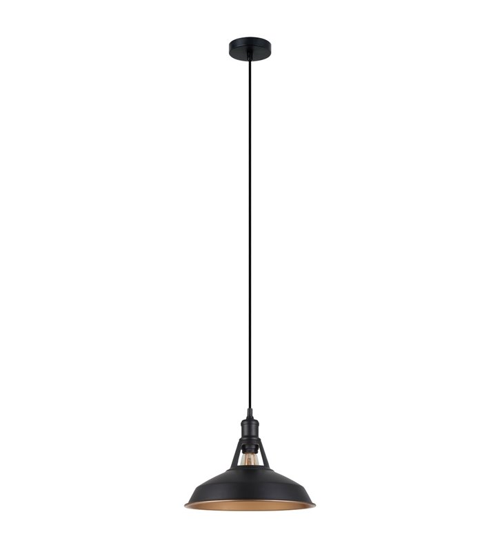 Lampa wisząca Freya czarna metalowa ze złotym wnętrzem klosza styl vintage loft
