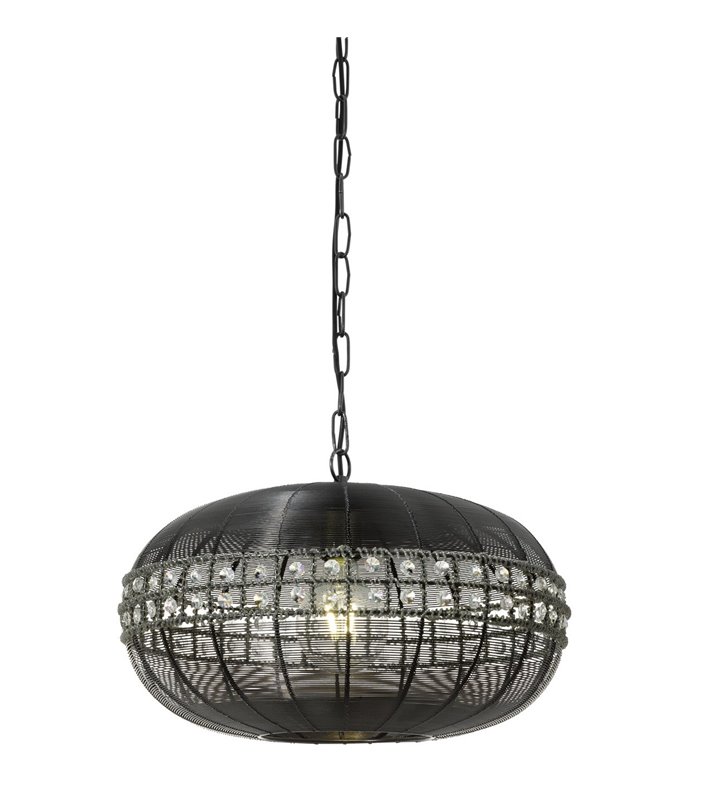 Lampa wisząca Marracas w stylu retro czarna metalowa ozdobiona kryształkami do salonu sypialni jadalni kuchni