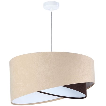 Beżowo brązowa lampa wisząca Arianna1 asymetryczny welurowy abażur do salonu jadalni sypialni
