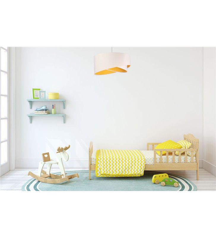 Lampa wisząca Serafina biała welurowa z żółtym środkiem do pokoju dziennego sypialni jadalni pokoju dziecka
