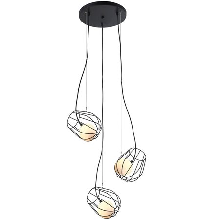 Melisa lampa 3 zwisowa w kolorze czarnym z białymi szklanymi kloszami okrągła podsufitka