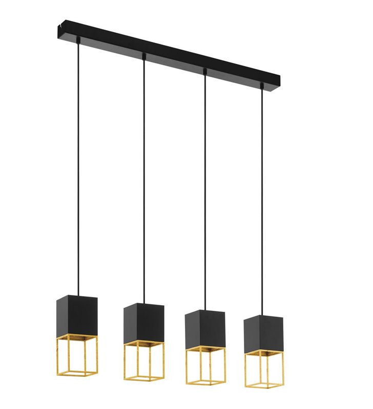 Lampa wisząca Montebaldo czarno złota 4 zwisowa nowoczesna z żarówkami LED np. nad stół wyspę