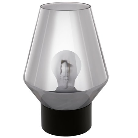 Lampka stołowa Verelli na komodę lub jako nocna lampka klosz z czarnego transparentnego szkła